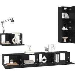 Meubles Tv-vidaXL Meuble TV mural 4 pcs Chêne noir Bois d'ingénierie Chêne noir