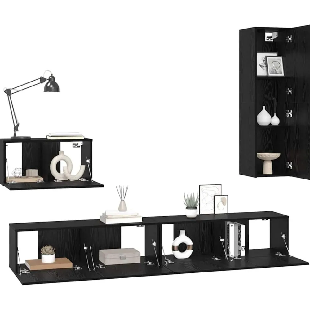 Meubles Tv-vidaXL Meuble TV mural 4 pcs Chêne noir Bois d'ingénierie Chêne noir