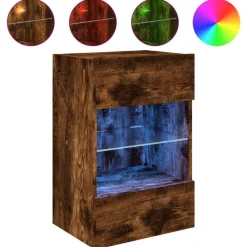 Meubles Tv-vidaXL Meuble TV mural avec lumières LED chêne fumé 40x30x60,5 cm Chêne fumé