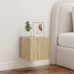 vidaXL Meuble TV mural avec lumières LED chêne sonoma 30,5x35x30 cm