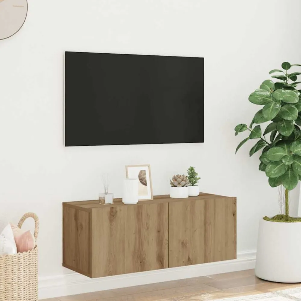 vidaXL Meuble TV mural chêne artisanal 80x30x30 cm bois d'ingénierie