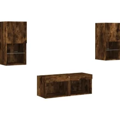 Meubles Tv-vidaXL Meuble TV muraux 4 pcs avec lumières LED chêne fumé Ch&ecirc;ne fumé