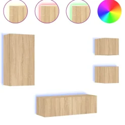 Meubles Tv-vidaXL Meuble TV muraux 4 pcs avec lumières LED chêne sonoma Chêne sonoma