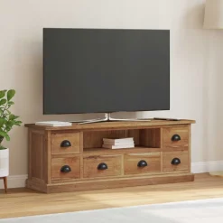 Meubles Tv-vidaXL Meuble TV Naturel 110 x 30 x 40 cm Bois de teck massif