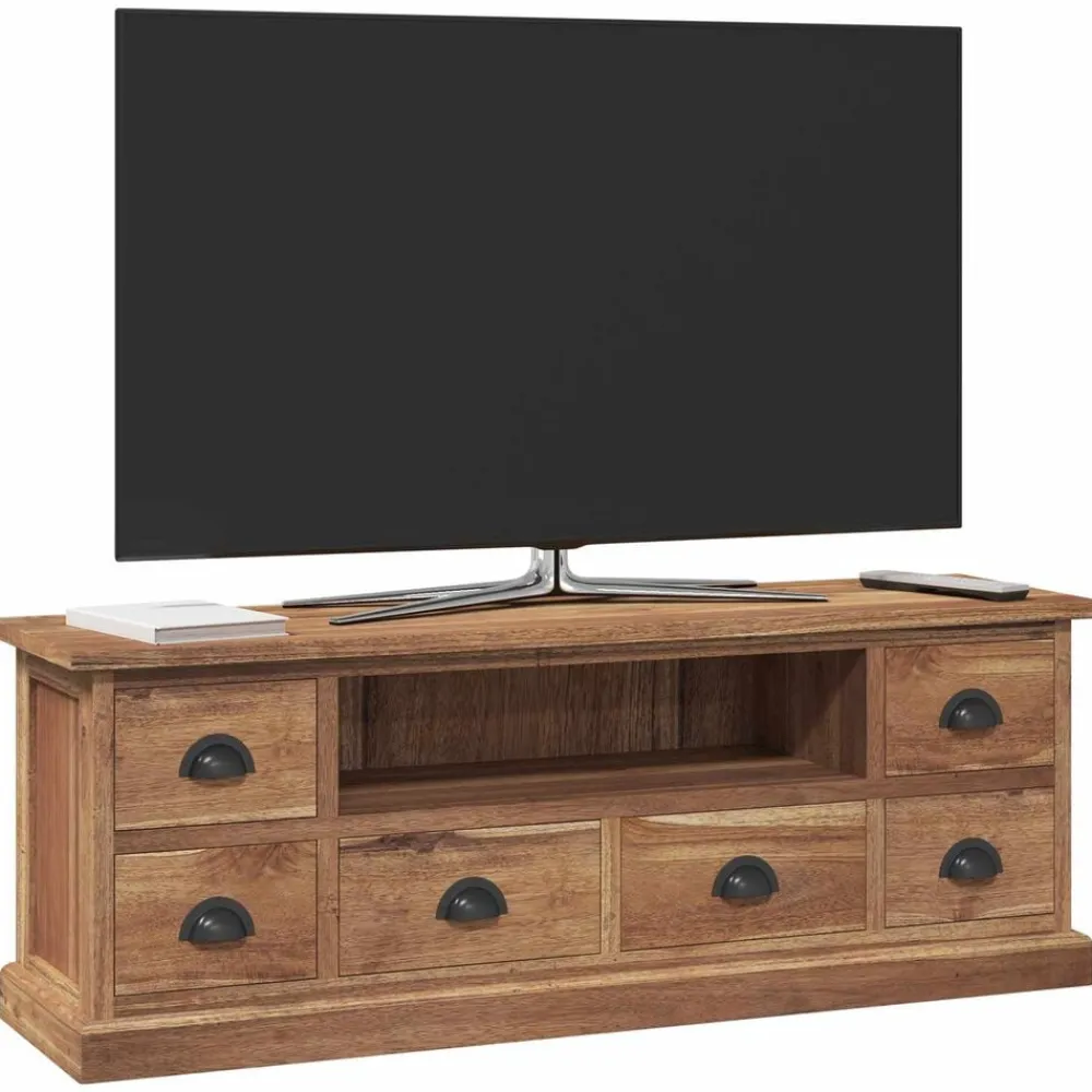 Meubles Tv-vidaXL Meuble TV Naturel 110 x 30 x 40 cm Bois de teck massif