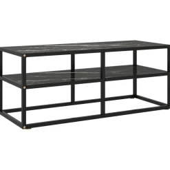 Meubles Tv-vidaXL Meuble TV noir avec verre marbre noir 100x40x40 cm marbre et noir