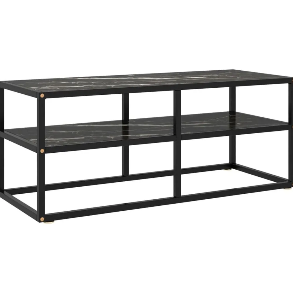 Meubles Tv-vidaXL Meuble TV noir avec verre marbre noir 100x40x40 cm marbre et noir