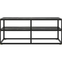 Meubles Tv-vidaXL Meuble TV noir avec verre marbre noir 100x40x40 cm marbre et noir