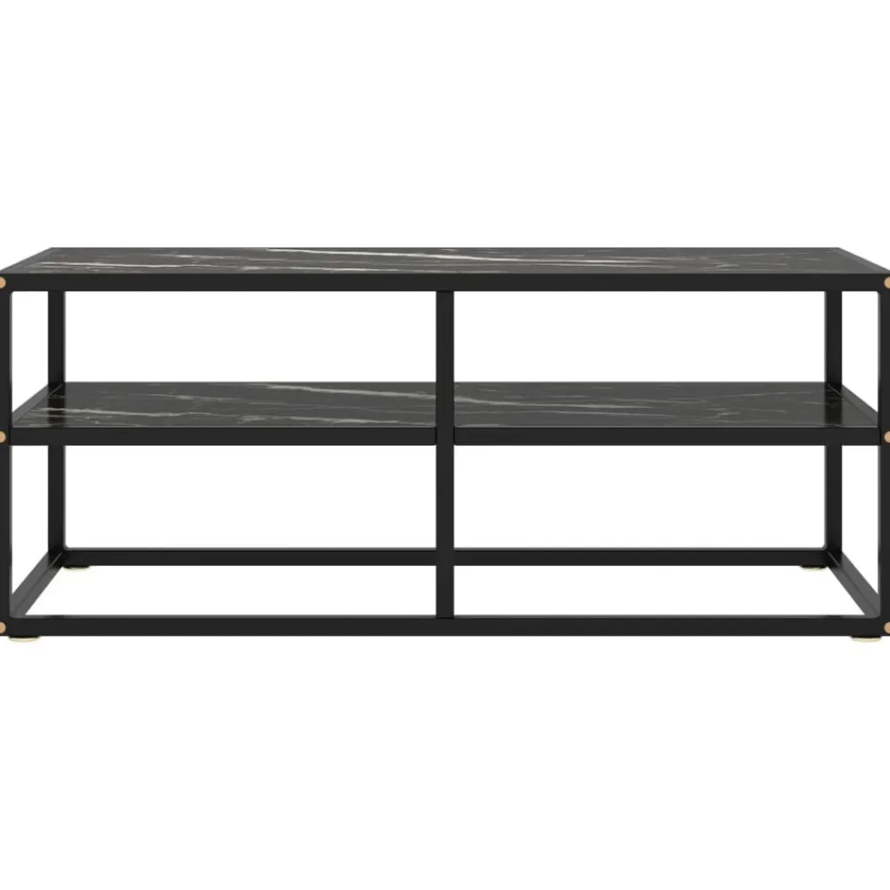 Meubles Tv-vidaXL Meuble TV noir avec verre marbre noir 100x40x40 cm marbre et noir