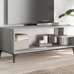 Meubles Tv-vidaXL Meuble TV bois ingénierie et acier enduit de poudre Sonoma gris