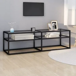 Meubles Tv-vidaXL Meuble TV Transparent 140x40x40,5 cm Verre trempé Noir et transparent