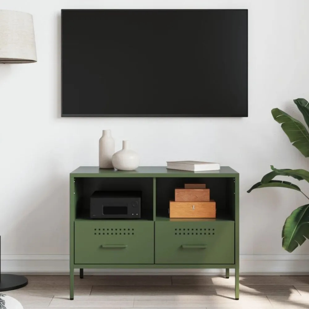 vidaXL Meuble TV olive 68x39x50,5 cm acier