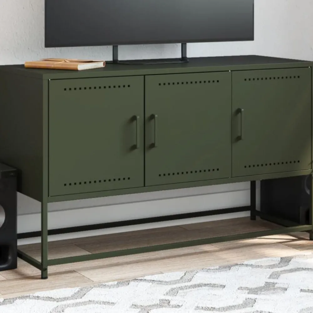 vidaXL Meuble TV olive 100,5x39x60,5 cm acier