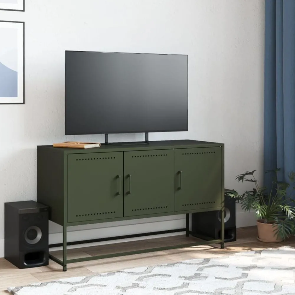vidaXL Meuble TV olive 100,5x39x60,5 cm acier