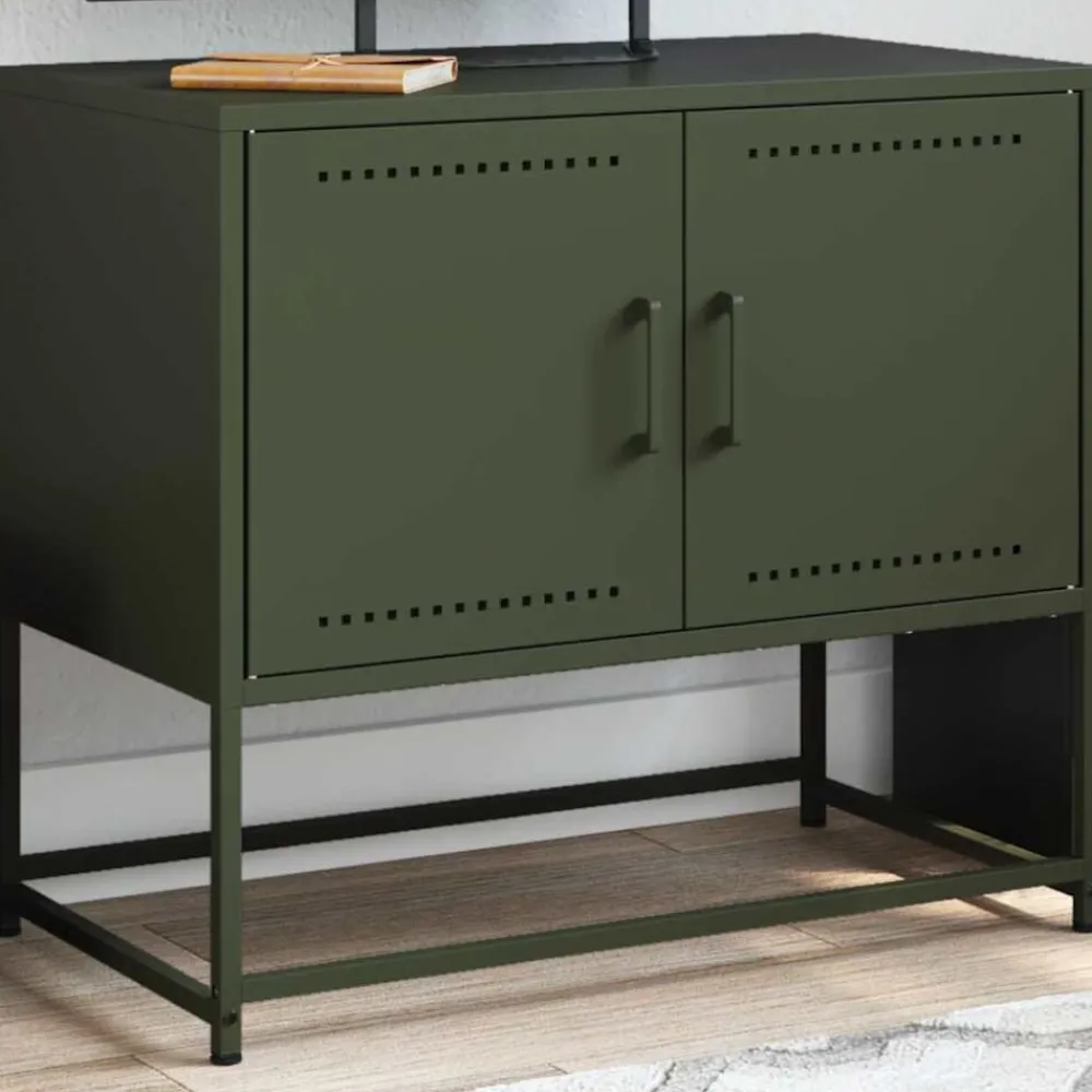 vidaXL Meuble TV olive 68,5x39x60,5 cm acier