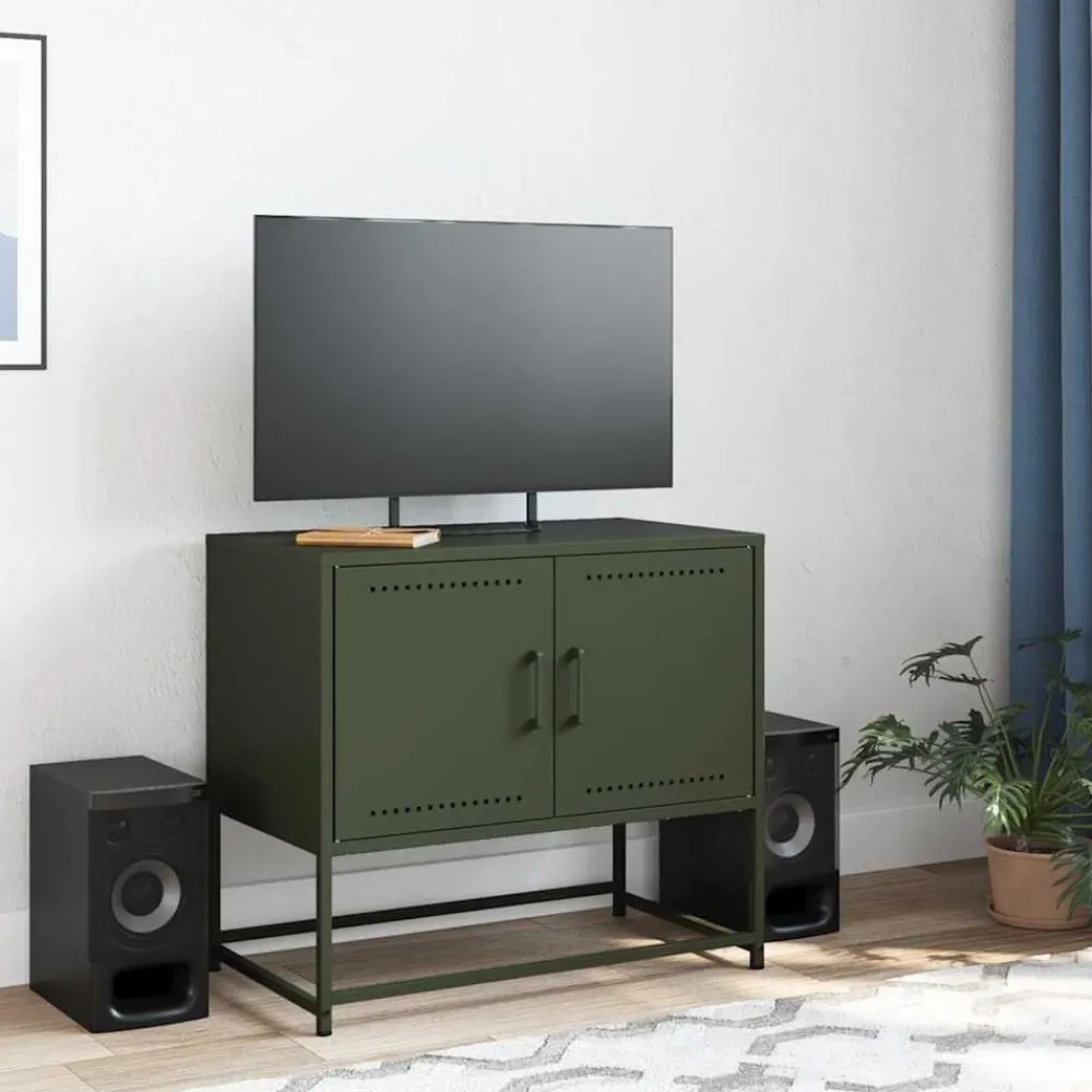 vidaXL Meuble TV olive 68,5x39x60,5 cm acier