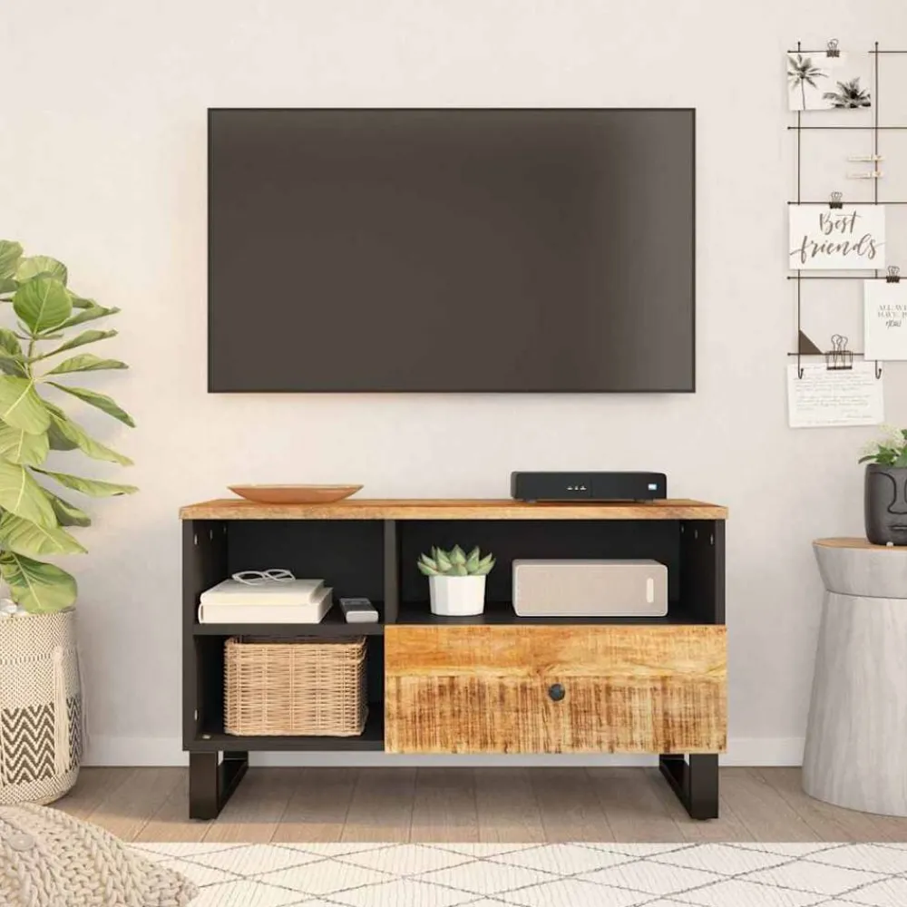 Meubles Tv-vidaXL Meuble TV 80x33x46 cm bois de manguier et d'ingénierie Marron clair