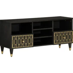 Meubles Tv-vidaXL Meuble TV 100x33x46 cm bois massif de manguier Noir