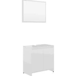 Ensembles De Meubles-vidaXL Meubles de salle de bain Bois d'ingénierie Blanc brillant