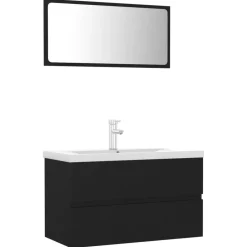 Ensembles De Meubles-vidaXL Meubles de salle de bain noir bois d'ingénierie