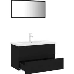 Ensembles De Meubles-vidaXL Meubles de salle de bain noir bois d'ingénierie