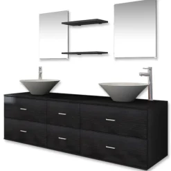 vidaXL Meubles de salle de bain 9 pcs avec lavabo et robinet