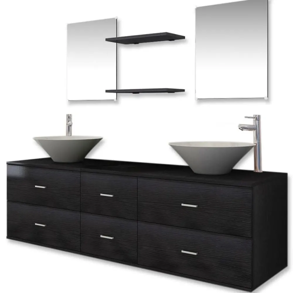 vidaXL Meubles de salle de bain 9 pcs avec lavabo et robinet