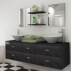 vidaXL Meubles de salle de bain 9 pcs avec lavabo et robinet
