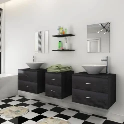 vidaXL Meubles de salle de bain 9 pcs avec lavabo et robinet