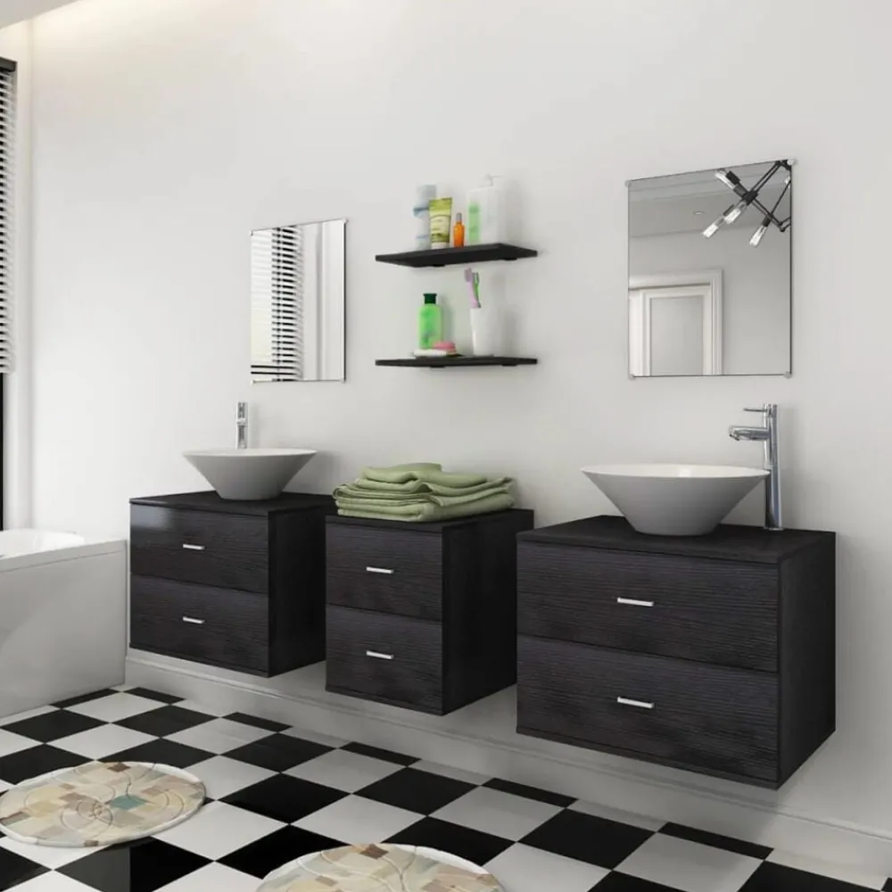 vidaXL Meubles de salle de bain 9 pcs avec lavabo et robinet