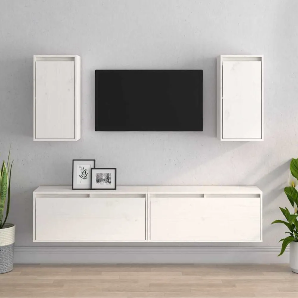 Meubles Tv-vidaXL Meubles TV 4 pcs Bois massif de pin Blanc
