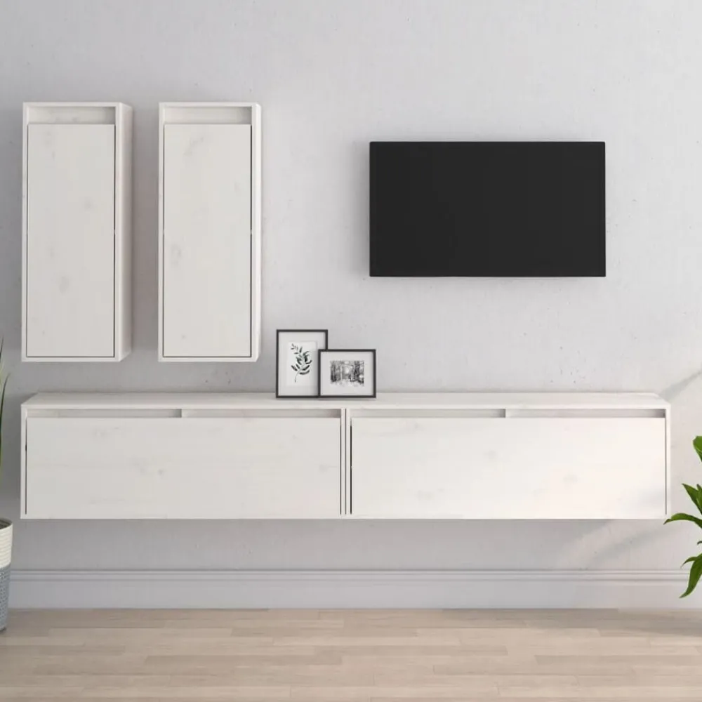 Meubles Tv-vidaXL Meubles TV 4 pcs Bois massif de pin Blanc