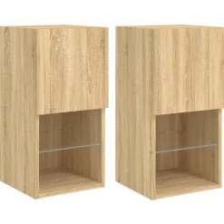 Meubles Tv-vidaXL Meubles TV avec lumières LED 2 pcs chêne sonoma 30,5x30x60 cm Chêne sonoma