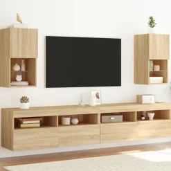 Meubles Tv-vidaXL Meubles TV avec lumières LED 2 pcs chêne sonoma 30,5x30x60 cm Ch&ecirc;ne sonoma