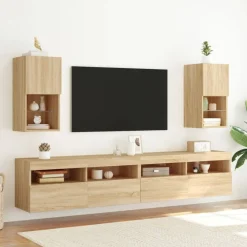 Meubles Tv-vidaXL Meubles TV avec lumières LED 2 pcs chêne sonoma 30,5x30x60 cm Ch&ecirc;ne sonoma