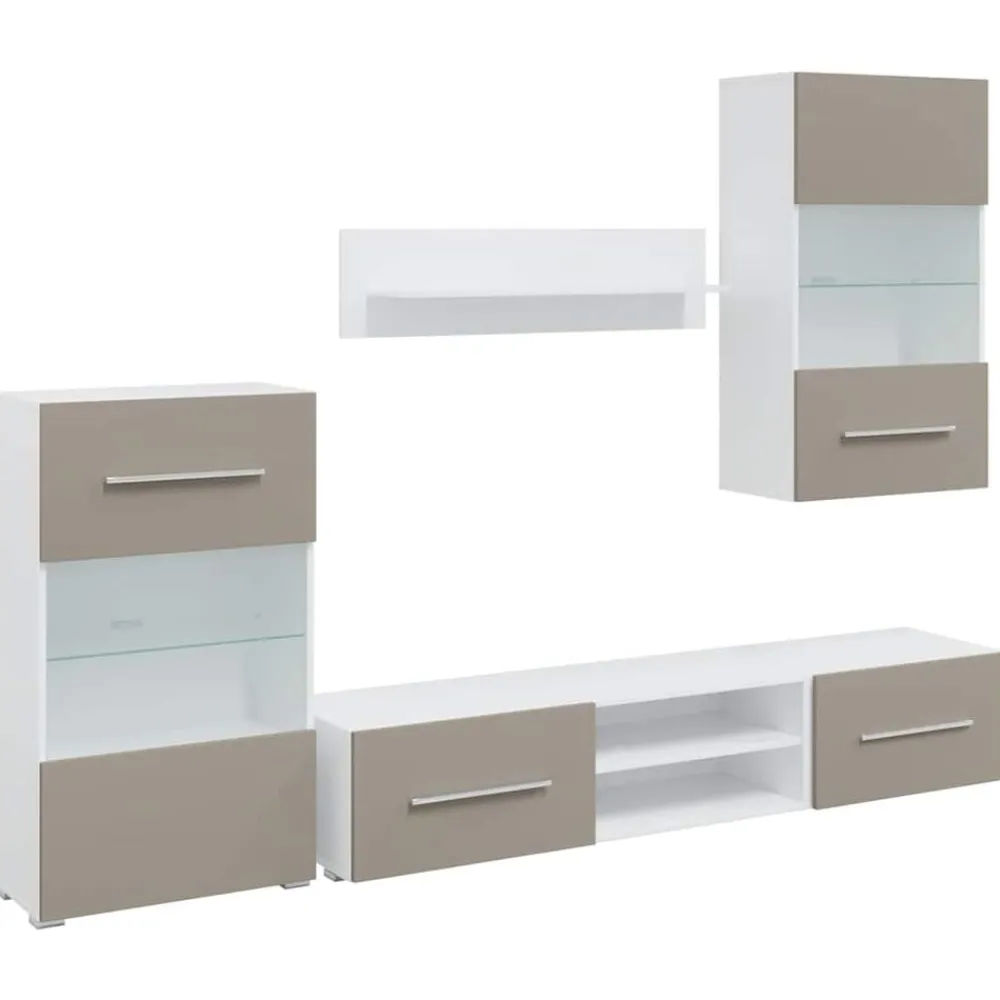 vidaXL Meubles TV avec lumière LED 5 pcs gris pierre bois d'ingénierie