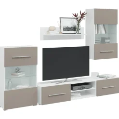 vidaXL Meubles TV avec lumière LED 5 pcs gris pierre bois d'ingénierie