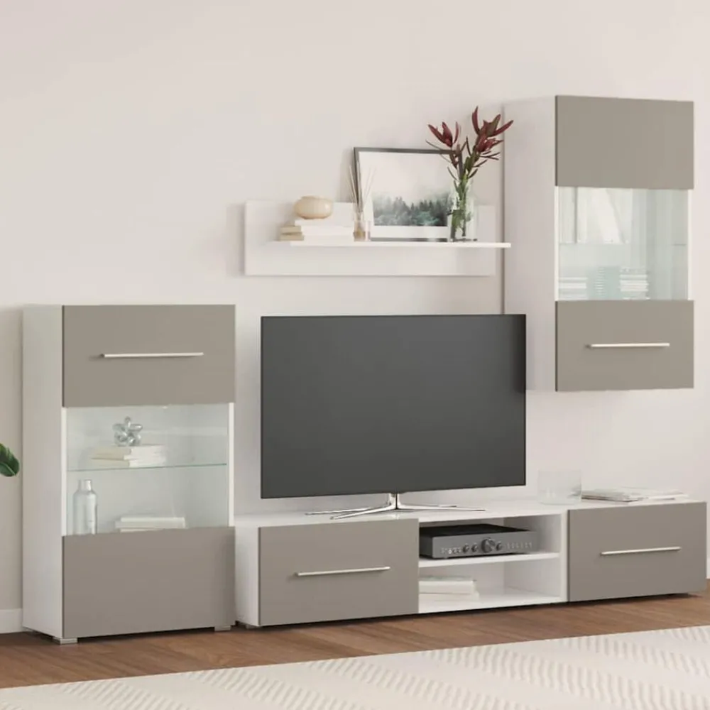 vidaXL Meubles TV avec lumière LED 5 pcs gris pierre bois d'ingénierie