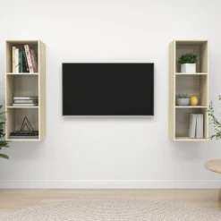 Meubles Tv-vidaXL Meubles TV muraux 2 pcs Chêne sonoma Bois d'ingénierie Ch&ecirc;ne sonoma
