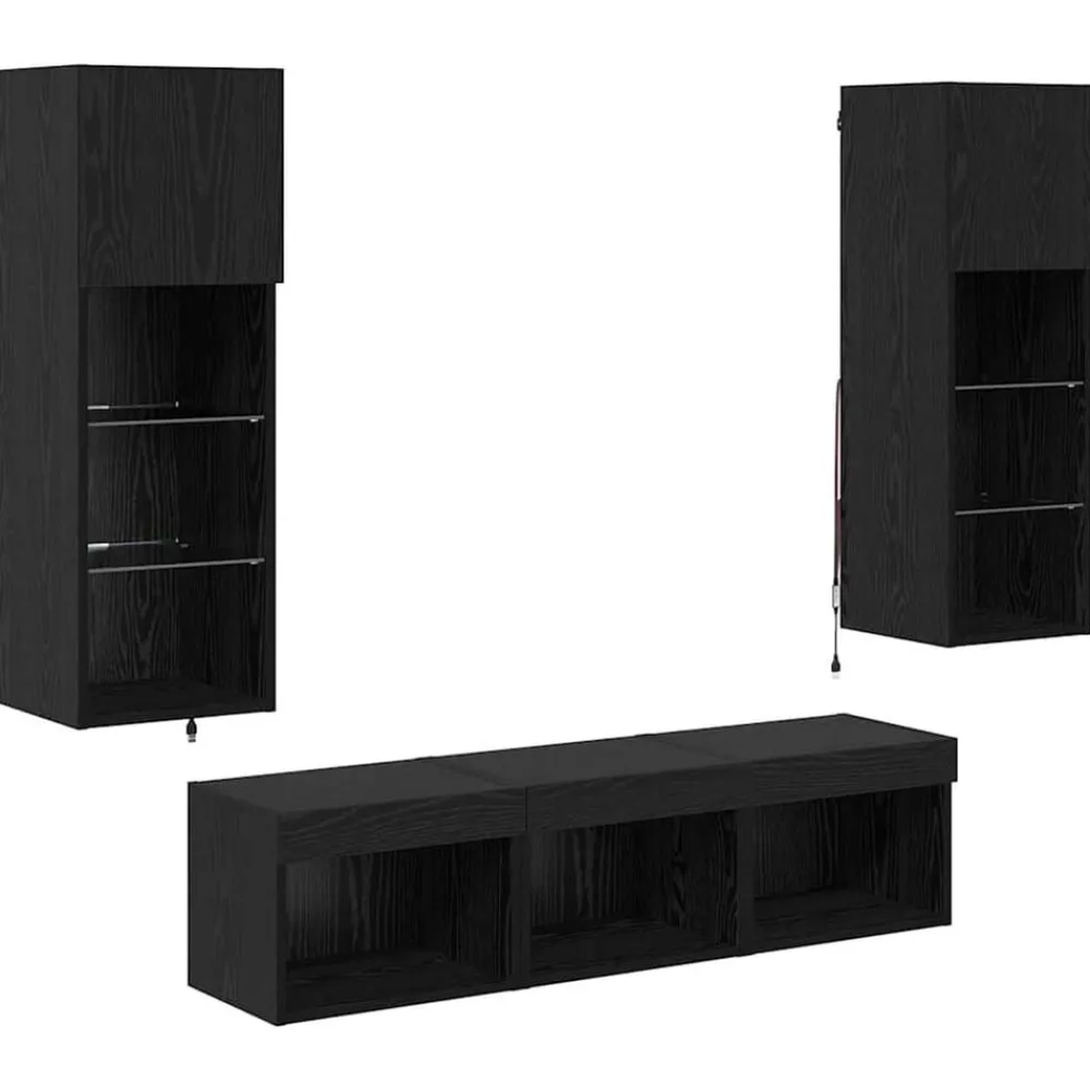 vidaXL Meubles TV muraux 5 pcs Chêne noir Bois d'ingénierie