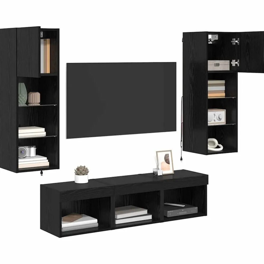 vidaXL Meubles TV muraux 5 pcs Chêne noir Bois d'ingénierie