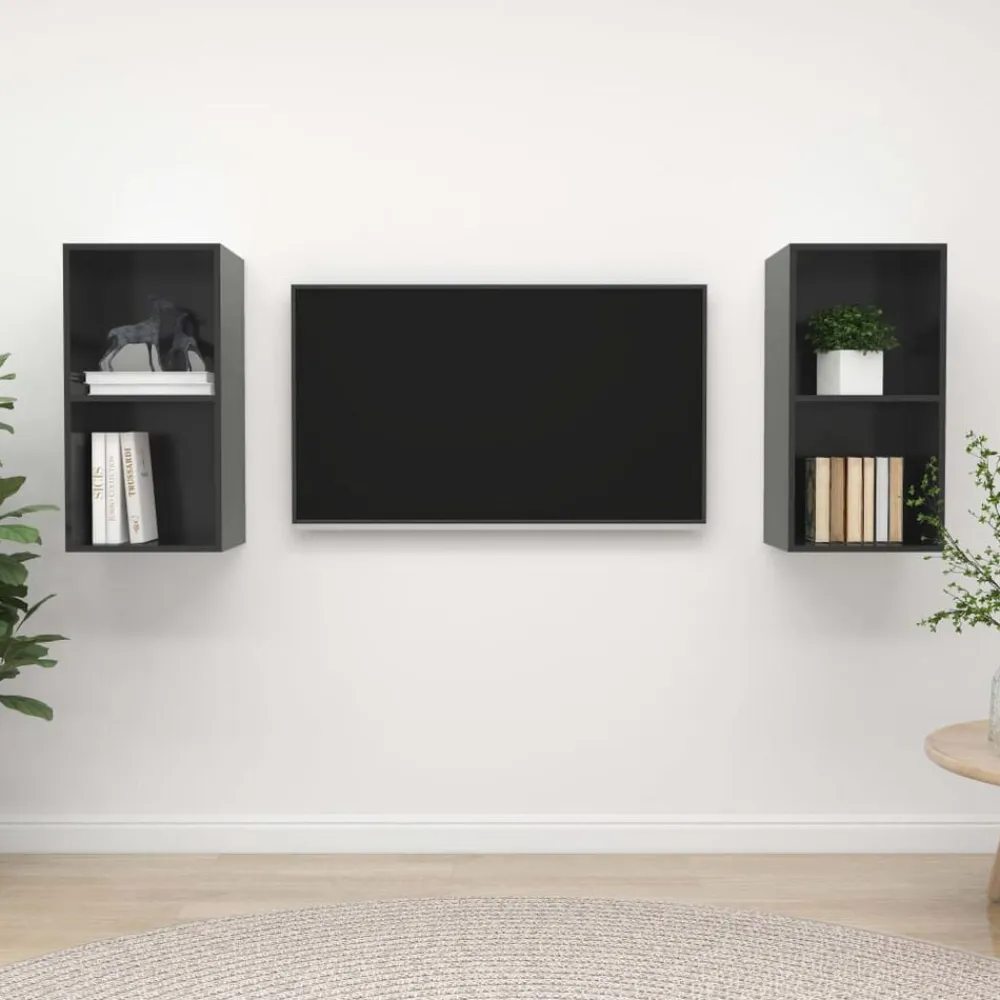 Meubles Tv-vidaXL Meubles TV muraux 2 pcs Bois d'ingénierie gris brillant