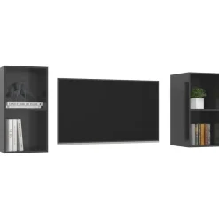 Meubles Tv-vidaXL Meubles TV muraux 2 pcs Bois d'ingénierie gris brillant