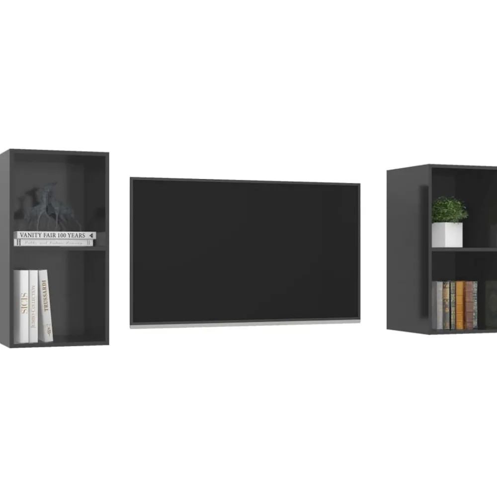 Meubles Tv-vidaXL Meubles TV muraux 2 pcs Bois d'ingénierie gris brillant