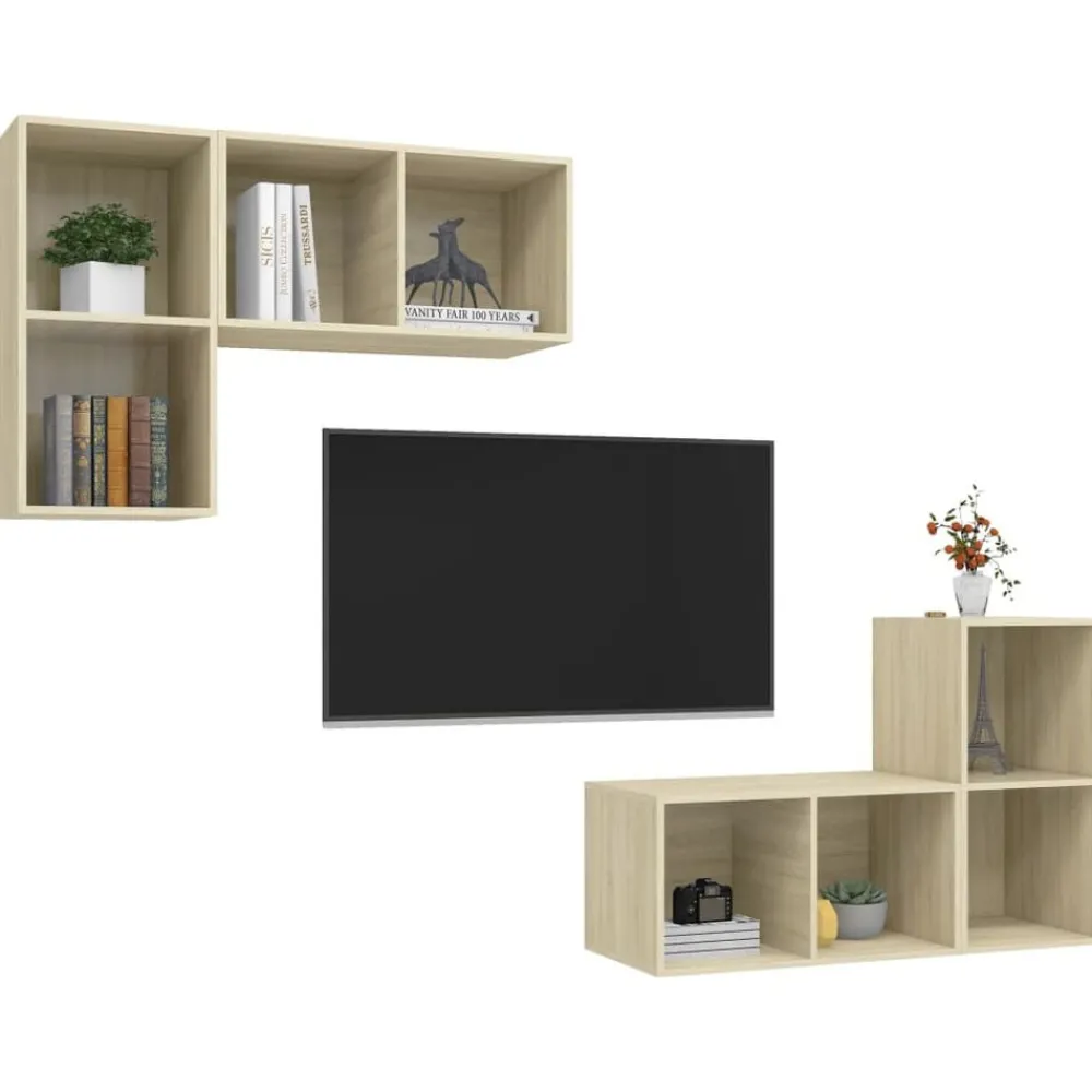 vidaXL Meubles TV muraux 4 pcs Chêne sonoma Bois d'ingénierie