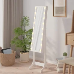 Décorations-vidaXL Miroir sur pied avec LED 34x37x146 cm Blanc
