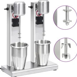 vidaXL Mélangeur de milkshake avec deux coupelles Acier inoxydable 2 L
