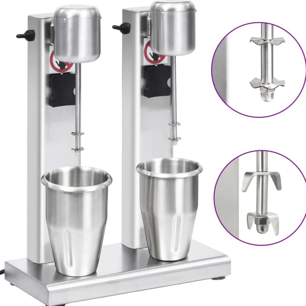 vidaXL Mélangeur de milkshake avec deux coupelles Acier inoxydable 2 L