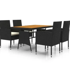 vidaXL Mobilier à dîner d'extérieur 5 pcs Résine tressée Noir