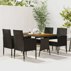 vidaXL Mobilier à dîner d'extérieur 5 pcs Résine tressée Noir
